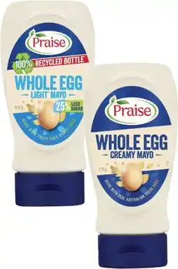 Coles Praise Squeeze Whole Egg Mayonnaise 470g-500g offer