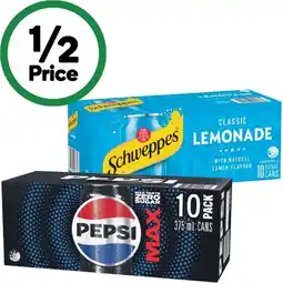 Woolworths Pepsi, Solo, Mountain Dew or Schweppes Lemonade Soft Drink Varieties 10 x 375ml offer