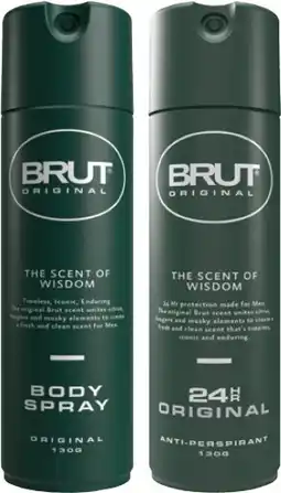 Coles Brut Original Antiperspirant Deodorant 212mL or Body Spray Deodorant 130g offer