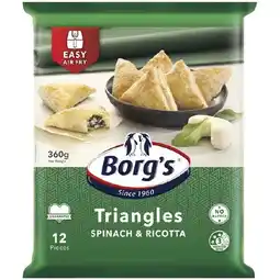 Woolworths Borg's Spinach and Ricotta Triangles 360g – From the Freezer offer