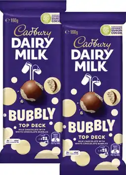 Coles NEW Cadbury Top Deck Bubbly Block Chocolate 160g offer