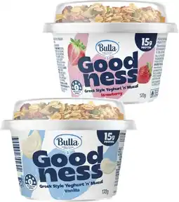 Coles Bulla Goodness Greek Style Yoghurt 'n' Muesli 170g offer