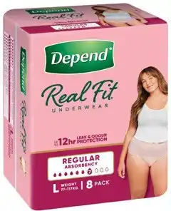 Coles Depend Real Fit Underwear for Women Size L 8 Pack offer
