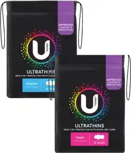 Coles U By Kotex Ultra Thin Pads with Wings Regular 14 Pack or Super 12 Pack offer