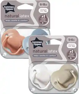 Coles Tommee Tippee Baby Natural Cherry Latex Soothers 0-6m or 6-18m 2 Pack offer
