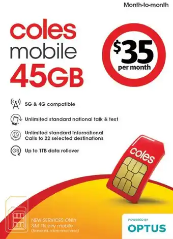 Coles Coles Mobile $35 Month-To-Month SIM offer