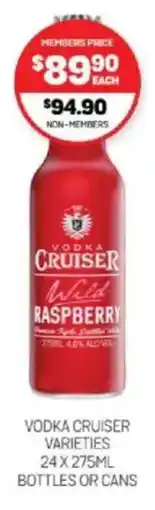 Harry Brown Vodka cruiser varieties bottles or cans offer