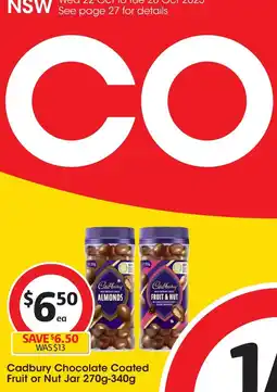 Coles Cadbury chocolate coated fruit or nut jar offer