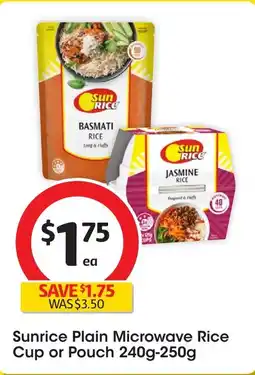 Coles Sunrice plain microwave rice cup or pouch offer