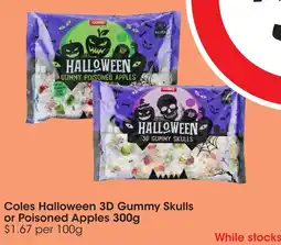 Coles Coles Halloween 3D Gummy Skulls or Poisoned Apples offer
