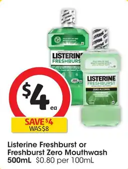 Coles Listerine freshburst or freshburst zero mouthwash offer
