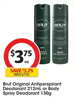 Coles Brut original antiperspirant deodorant or body spray deodorant offer