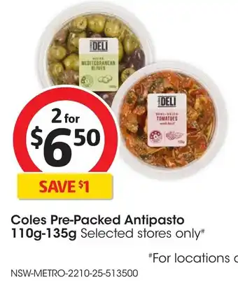 Coles Coles pre-packed antipasto offer