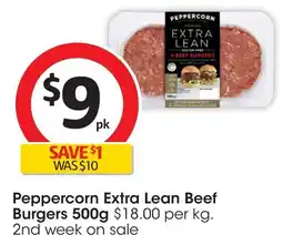 Coles Peppercorn extra lean beef burgers offer