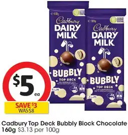 Coles Cadbury Top Deck Bubbly Block Chocolate offer