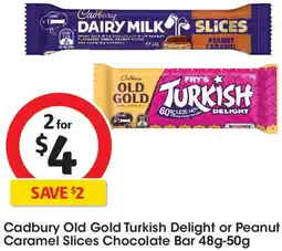 Coles Cadbury Old Gold Turkish Delight or Peanut Caramel Slices Chocolate Bar offer