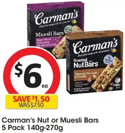Coles Carman's Nut or Muesli Bars offer