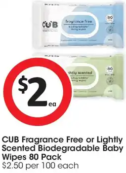 Coles CUB Fragrance Free or Lightly Scented Biodegradable Baby Wipes offer