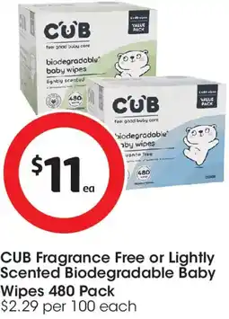 Coles CUB Fragrance Free or Lightly Scented Biodegradable Baby Wipes offer