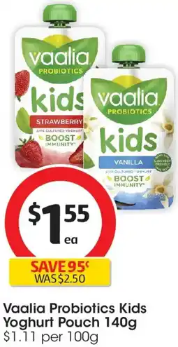 Coles Vaalia Probiotics Kids Yoghurt Pouch offer