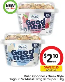 Coles Bulla Goodness Greek Style Yoghurt 'n' Muesli offer