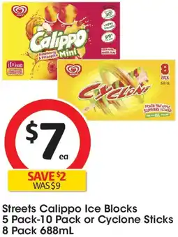 Coles Streets Calippo Ice Blocks or Cyclone Sticks offer