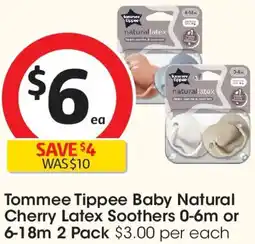 Coles Tommee Tippee Baby Natural Cherry Latex Soothers offer