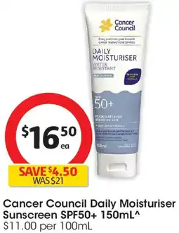 Coles Cancer Council Daily Moisturiser Sunscreen SPF50+ offer