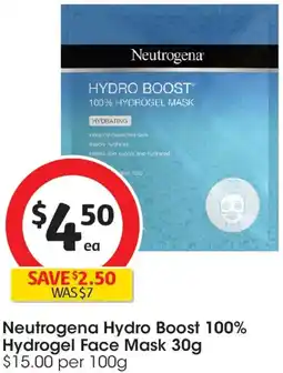 Coles Neutrogena Hydro Boost 100% Hydrogel Face Mask offer