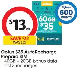 Coles Optus AutoRecharge Prepaid SIM offer