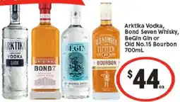 IGA Arktika Vodka, Bond Seven Whisky, BeGin Gin or Old No.15 Bourbon offer