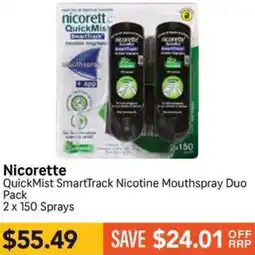 Chempro Nicorette QuickMist SmartTrack Nicotine Mouthspray Duo offer