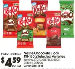 C-Store Distribution Nestlé Chocolate Block Selected Varieties Item No. 370117, 018731, 338005, offer