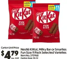 C-Store Distribution Nestlé KitKat, Milky Bar or Smarties Fun Size Selected Varieties offer