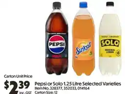 C-Store Distribution Pepsi or Solo Selected Varieties offer