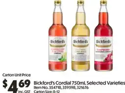 C-Store Distribution Bickford's Cordial Selected Varieties offer