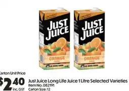 C-Store Distribution Just Juice Long Life Juice Selected Varieties offer