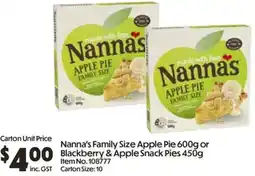 C-Store Distribution Nanna's Family Size Apple Pie or Blackberry & Apple Snack Pies offer