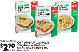 C-Store Distribution On The Menu Frozen Meals Selected Varieties offer