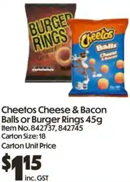 C-Store Distribution Cheetos Cheese & Bacon Balls or Burger Rings offer
