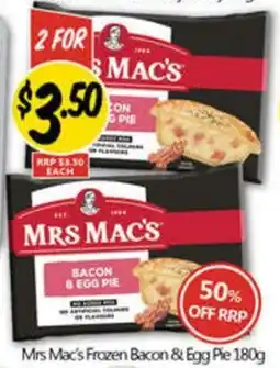 NQR Mrs Mac's Frozen Bacon & Egg Pie offer