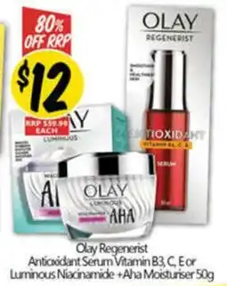 NQR Olay Clay Regenerist Antioxidant Serum Vitamin B3, C, Eor Luminous Niacinamide +Aha Moisturiser offer