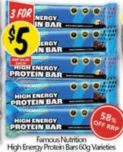 NQR Famous Nutrition High Energy Protein bars Varieties offer