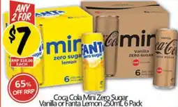 NQR Coca Cola Mini Zero Sugar Vanilla or Fanta Lemon offer