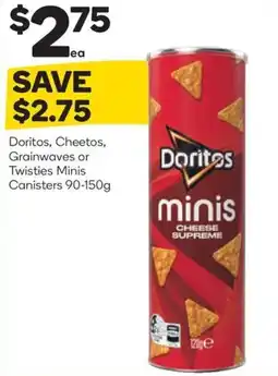Woolworths Doritos, cheetos, grainwaves or twisties minis canisters offer