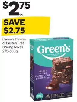 Woolworths Green's deluxe or gluten free baking mixes offer