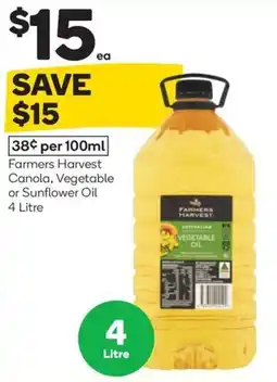 Woolworths Farmers harvest canola, vegetable or sunflower oil offer