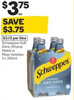 Woolworths Schweppes soft drink, mineral water or mixer varieties offer