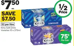 Woolworths Kirks soft drink varieties offer