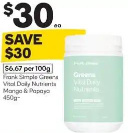 Woolworths Frank simple greens vital daily nutrients mango & papaya offer